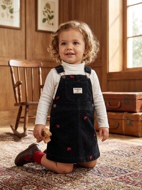 OshKosh B’gosh Vintage Black Corduroy Scottie Dog Overall Jumper Dress